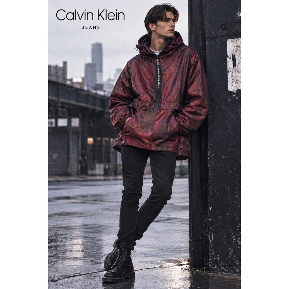 VTG 90s Quilted Anorak Calvin Klein Men's XL Mall Goth Matrix Metallic Red